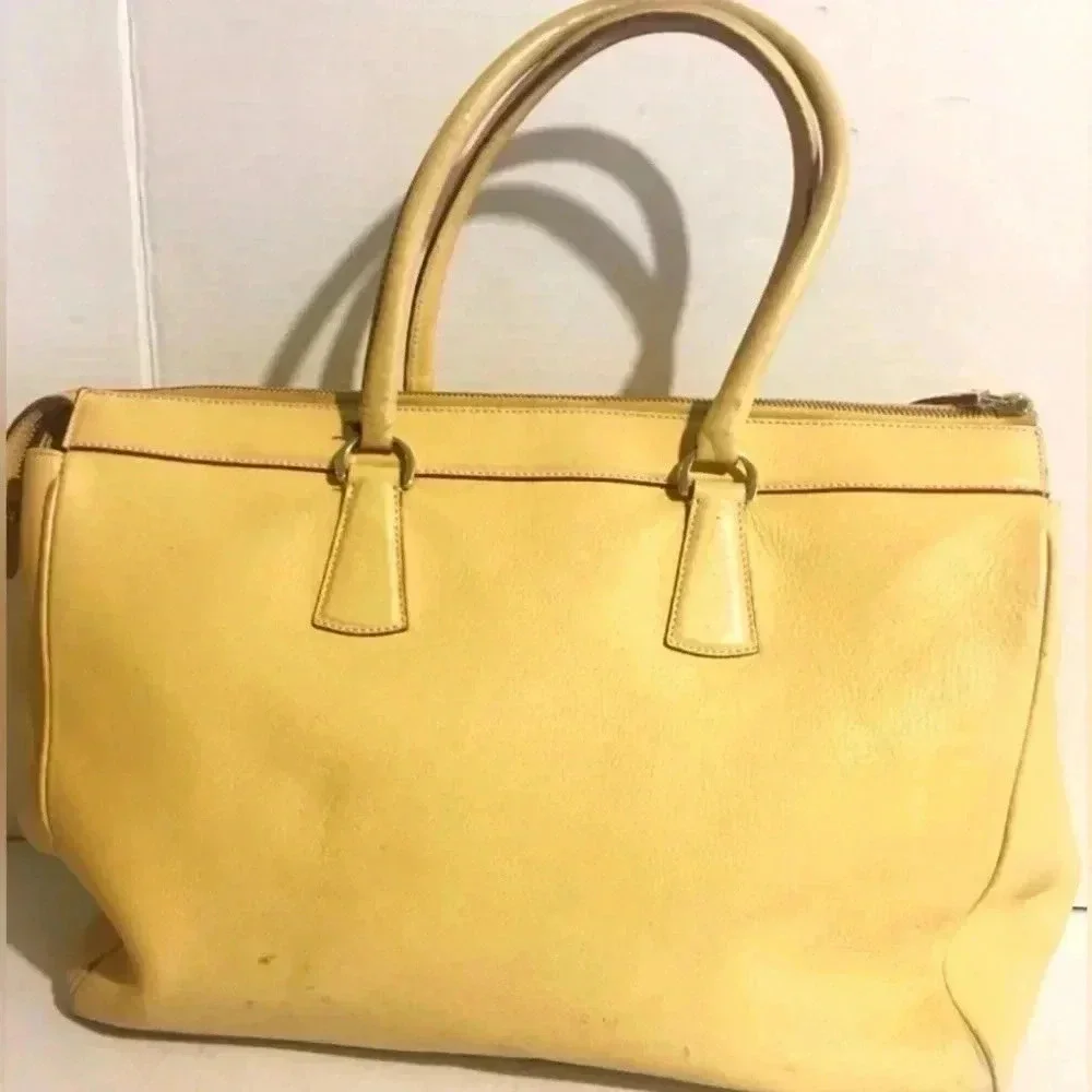 Salvatore Ferragamo yellow/ beige leather satchel handbag